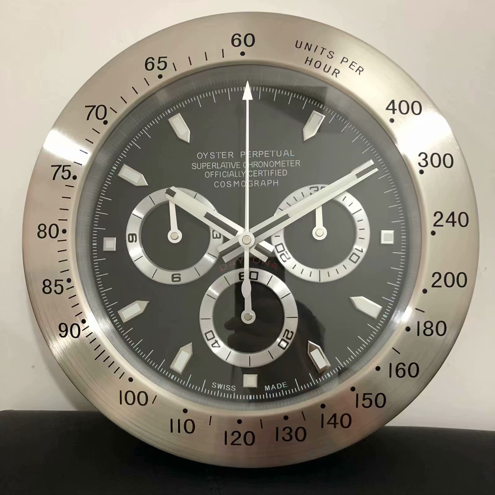 Stainless Steel and Black Face Wall Clock Biggest